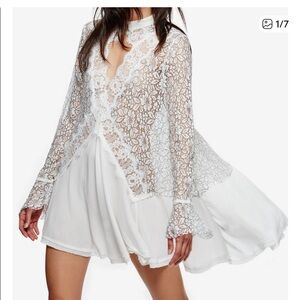 Free People White and Black Lace Flare Tunic
